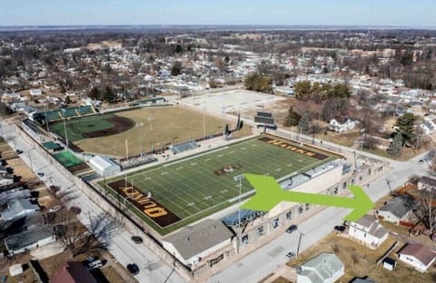 Arial view of the home showing it's proximity to the stadium.