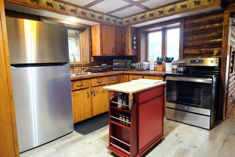Kitchen with New Stainless Steel Fridge & Stove
