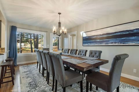 Dining area with stools at counter