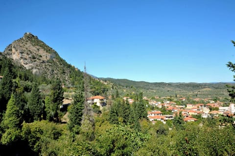 View from the Property – Peaceful landscape overlooking the green hills of Mystras.