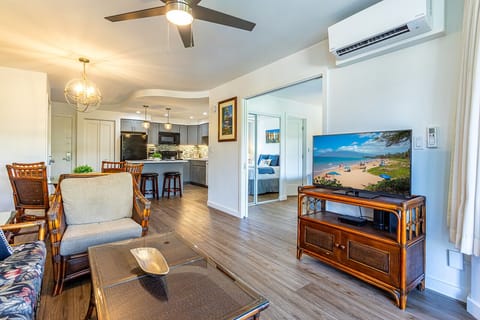 Ductless AC cools open living area and kitchen