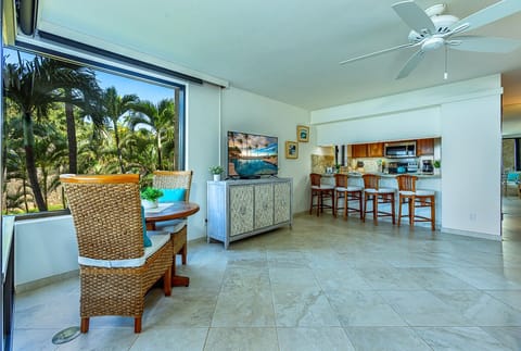 Dining area is incorporated into the living area with lots of seating