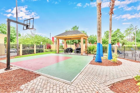 Shoot Some Hoops On The Outdoor Basketball Court Surrounded By Palms