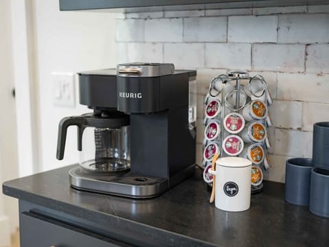 We provide a Keurig k-cups, machine also makes drip coffee (filters provided)