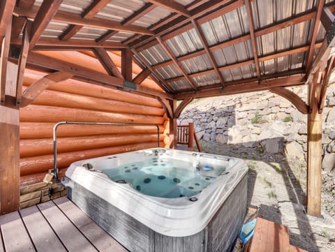 Private hot tub in backyard