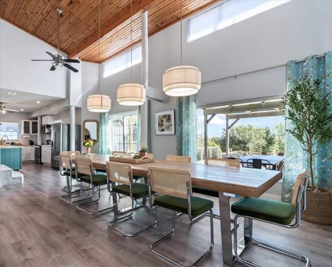 There’s room for the whole family to enjoy a meal together at the dining room table. It’s also the perfect spot to break out the board games! They’re located under the TV in the living room.