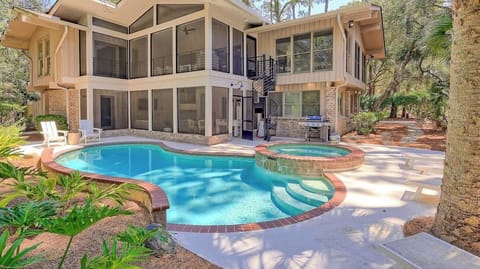 Pool Area with Outdoor Shower and Beach Path