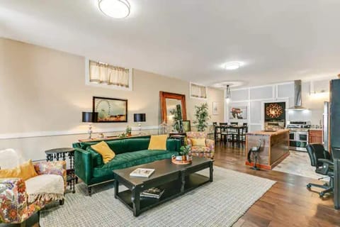 No one can resist lounging on this beautiful  green velvet sofa.