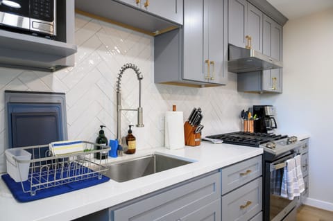 Brand new kitchen fully stocked for cooking