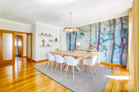 Spacious living room with a dining area