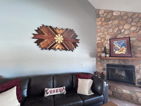 Cozy living room with wood fireplace