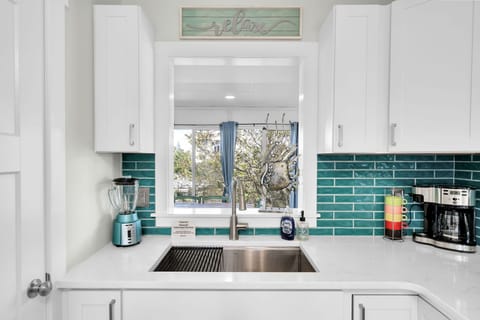 Kitchen overlooking dining area