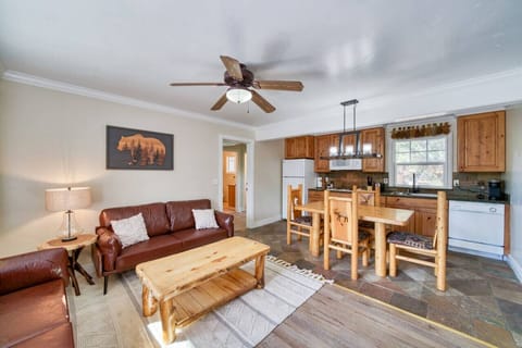 Spacious living room off the full kitchen and dining area.