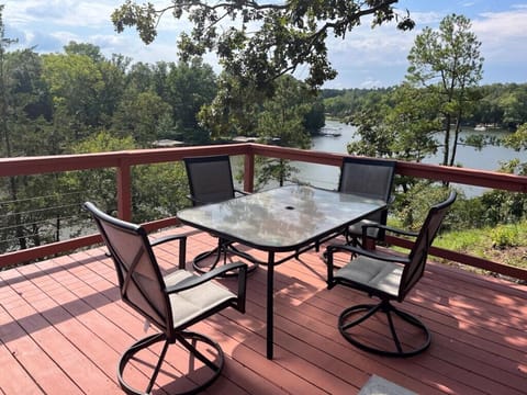 Deck seating with lake view