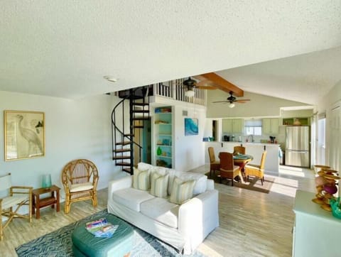 Living room, dining area and kitchen.