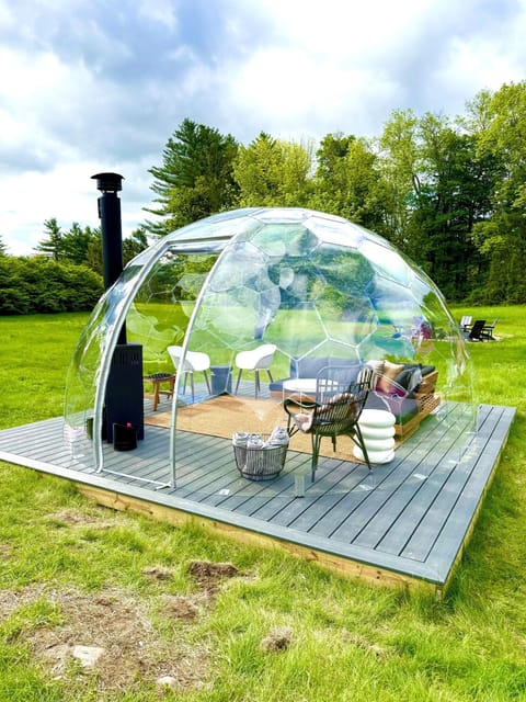 [Exterior, Hypedome] New for Summer 2025: Our Hypedome!  A truly unique space with a wood burning stove where the line between indoors and outdoors is blurred. *Professional pictures to come*