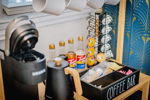 Coffee bar for relaxing on the front porch.