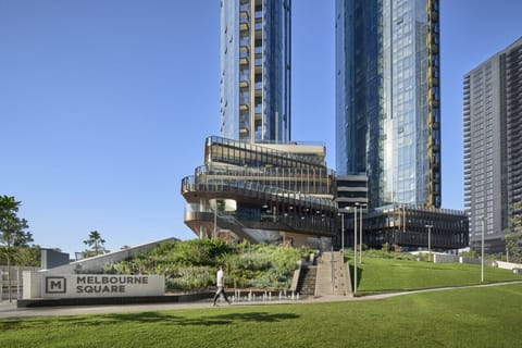 Located at Melbourne Square, a landmark mixed-use precinct with sculptural architecture, landscaped gardens, and fountain plazas at the base of soaring glass towers — offering guests a polished urban retreat steps from the city.
