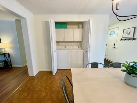 Washer and dryer for doing laundry.