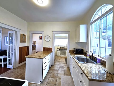 Cooking utensils, cookware, dishes, cutlery, etc., all available.