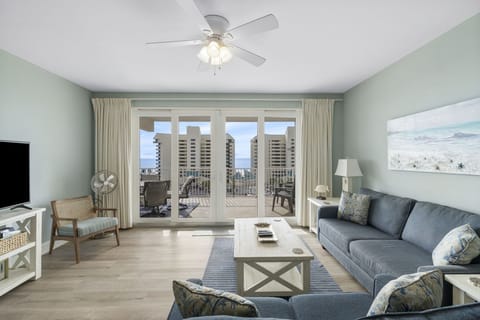 Living Area with Ocean Views, Flat Screen TV, Sleeper Sofa and Private Balcony Access