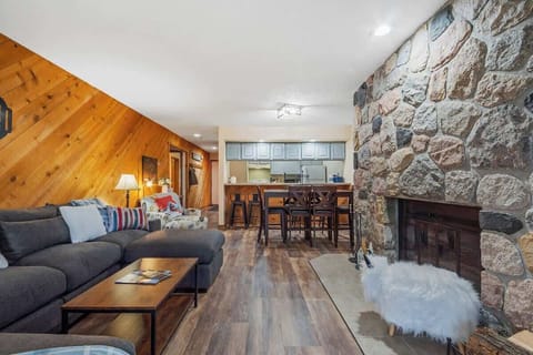 Open living space, large dining table and bar stools