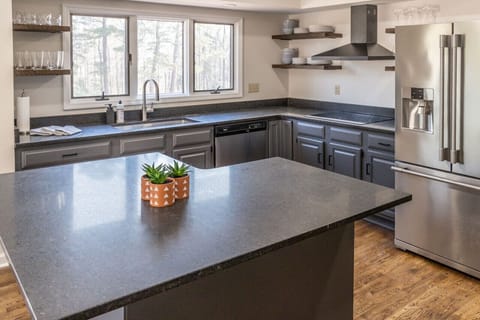 Large open kitchen that looks out onto the course.