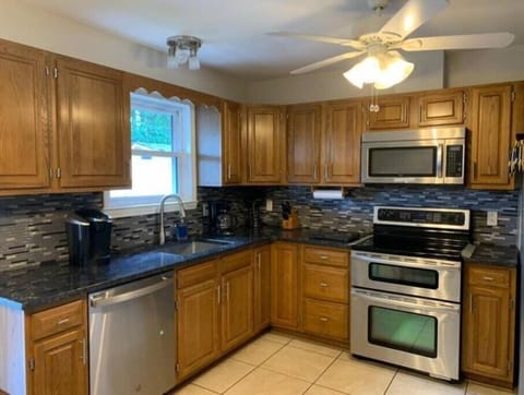 Full kitchen with ice maker, dishwasher, double oven, coffee machine, microwave