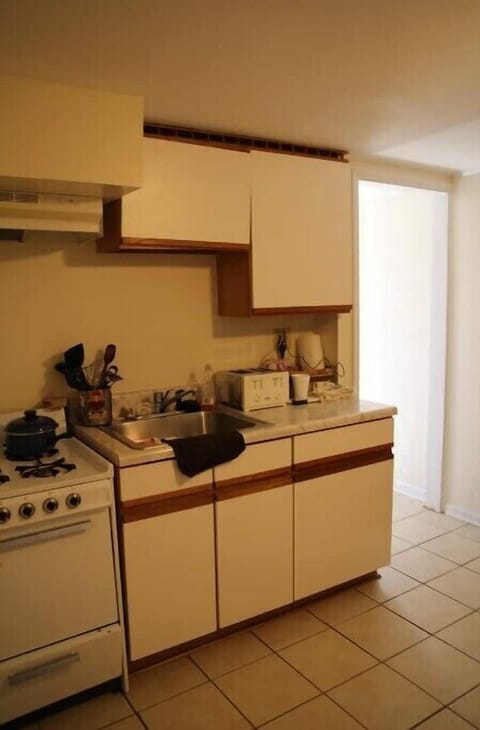 Downstairs kitchenette with microwave