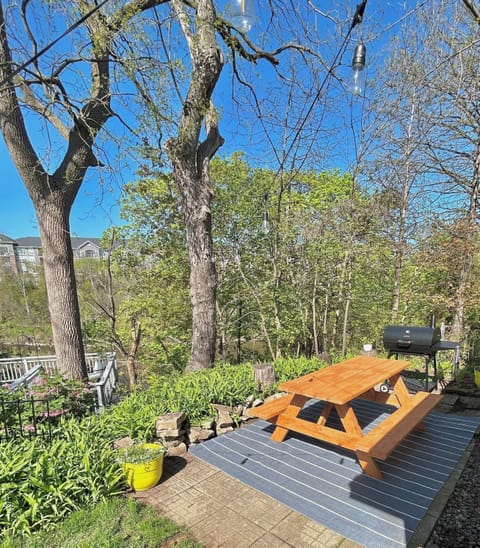 New picnic table + charcoal grill overlooking the scenic bluff
