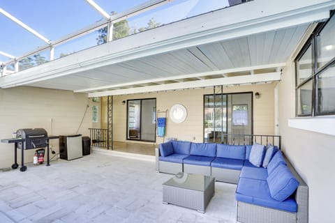 Covered Patio | Lounge Seating | Charcoal Grill | Mini Fridge