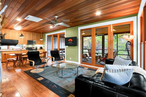 To the right of the entrance is the living area