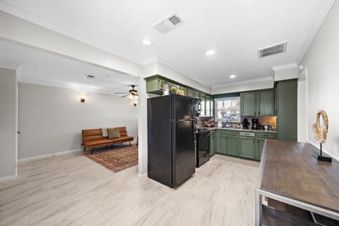 Kitchen and Futon in the shared space