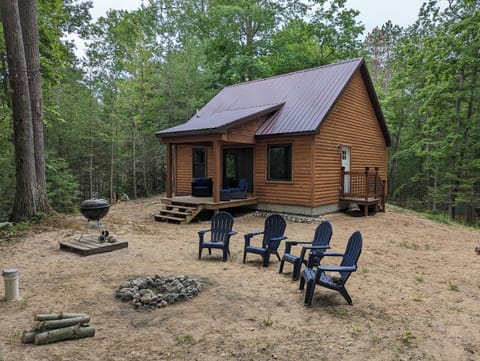 Newly constructed cabin with fire pit right on the lake.