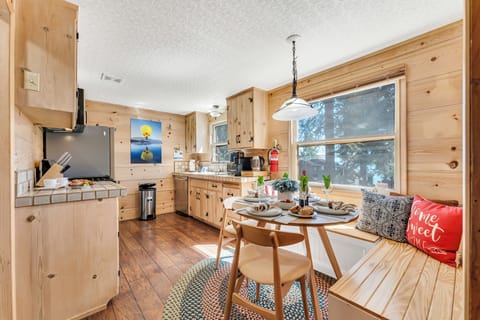 Updated kitchen with a cozy breakfast nook.