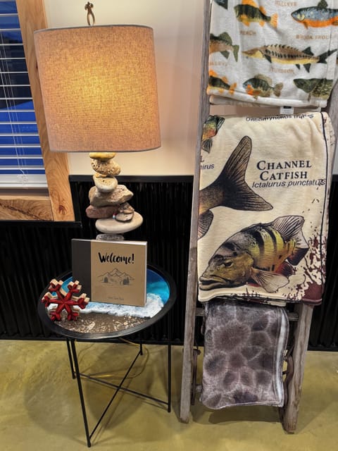 Michigan made table and rock light. With adorable Michigan made red snowflake.