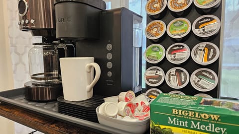 Our coffee bar gives you the option of drip coffee, Keurig, or tea.