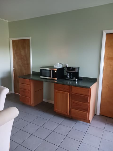 new microwave and coffee maker with counter space