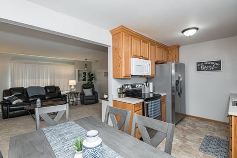 Electric stove and oven. Two coffee makers including hot chocolate. 