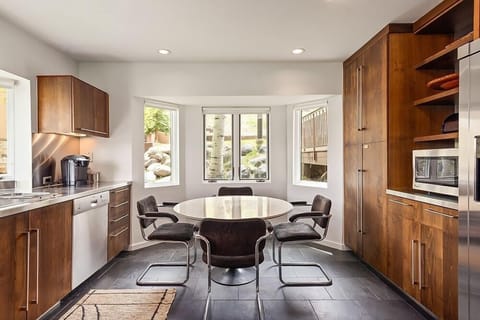 Large kitchen with customs cabinets and stainless appliances. Enjoy a quick breakfast before heading out for the day.