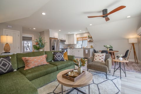 The living room is super cozy. The couch has a pull-out bed. 