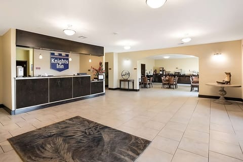 Gather casually in the open breakfast area before heading out.