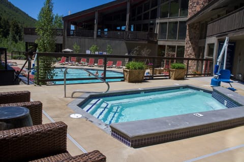 Soak in the year-round hot tub under the stars, or dive into the outdoor pool during the summer.