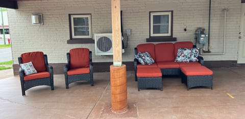 back patio for picnics..picnic table and pedal bikes