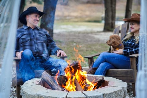 Large stone firepit will be stocked with firewood upon your arrival.