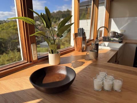 Morning sun lights up the country style kitchen