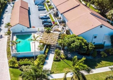 Aerial of pool area, quick walk.