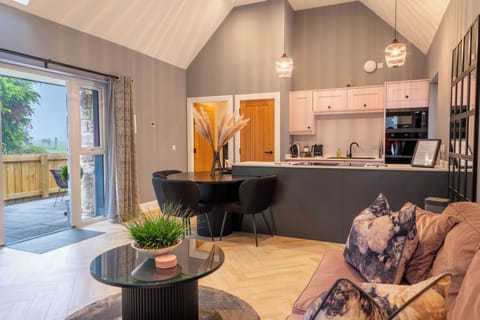 Lounge/Kitchen/Dining area with woodburning stove (2)