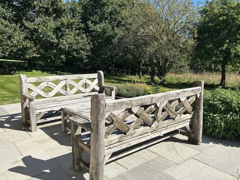 Bench seats on back patio