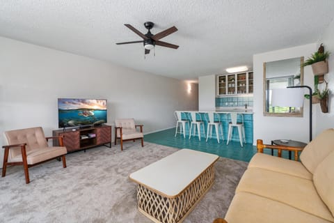 Living area and kitchen are open together